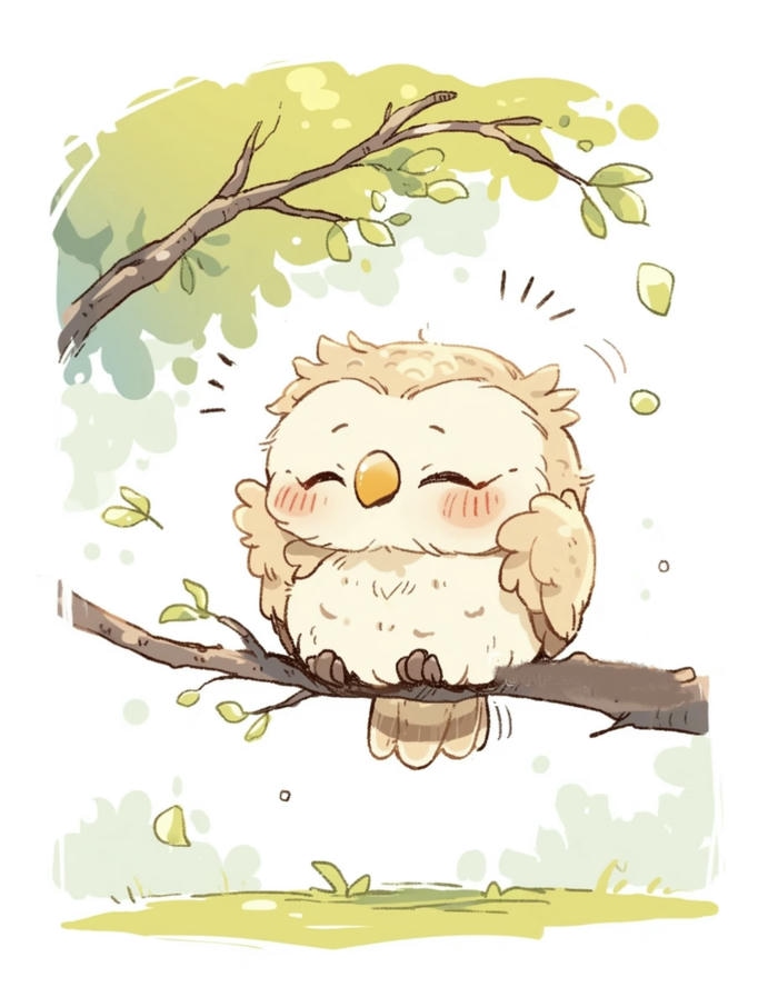 Con chim chibi nhỏ nhắn đậu cành cây