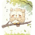 Con chim nhắm mắt chibi đậu trên cây