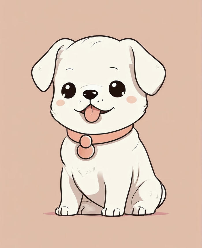 Con chó chibi mắt đeo vòng cổ hồng