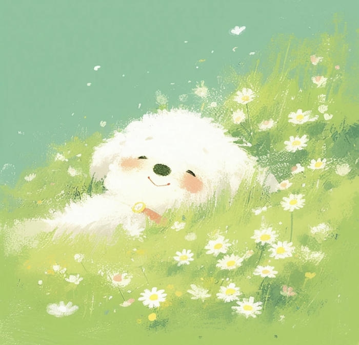 Con chó chibi nhìn rất chill trên cỏ