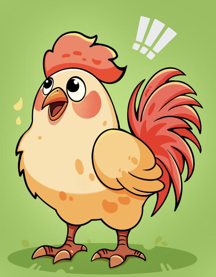 Con gà chibi dáng tròn đứng ngơ