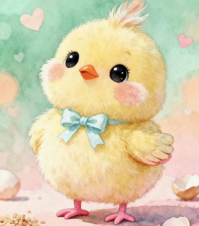 Con gà chibi lon ton đeo nơ xanh