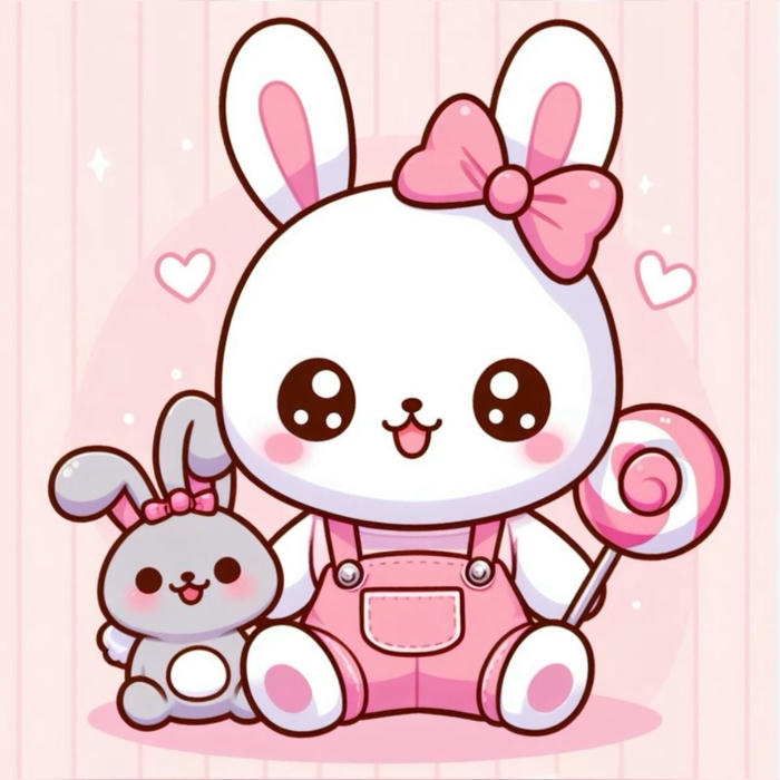 Con thỏ chibi đang ăn kẹo mút