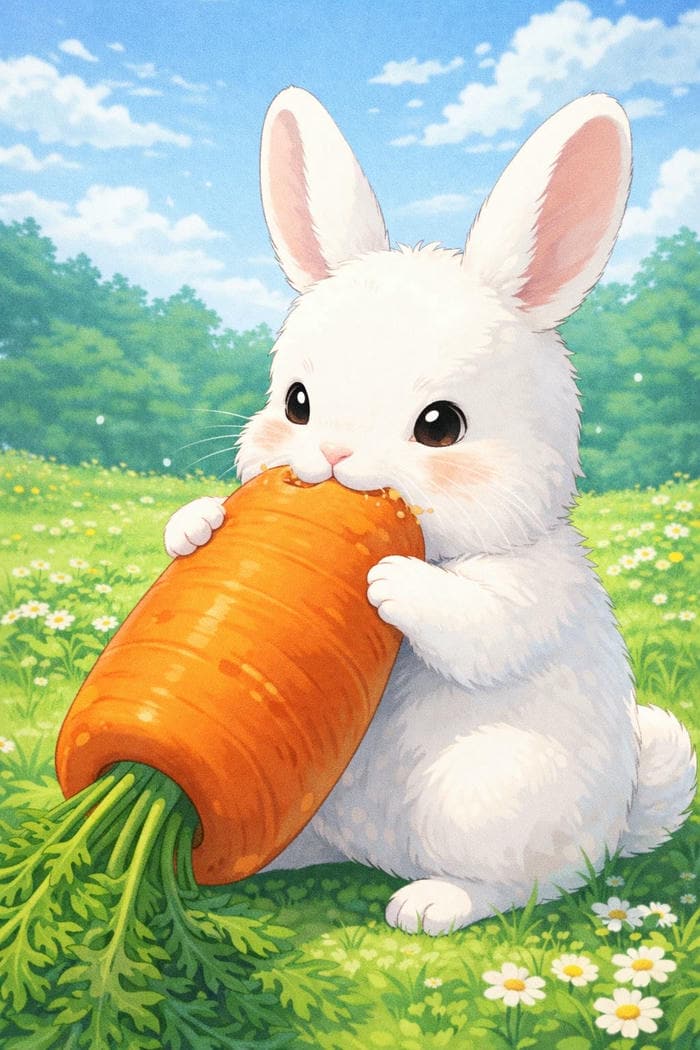 Con thỏ chibi gặm cà rốt to đùng