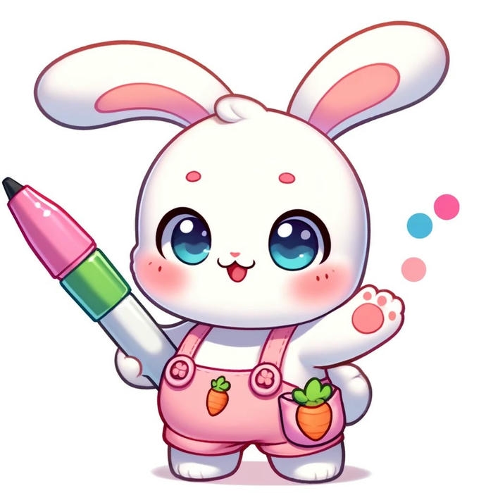 Con thỏ chibi trông mũm mĩm vẽ tranh