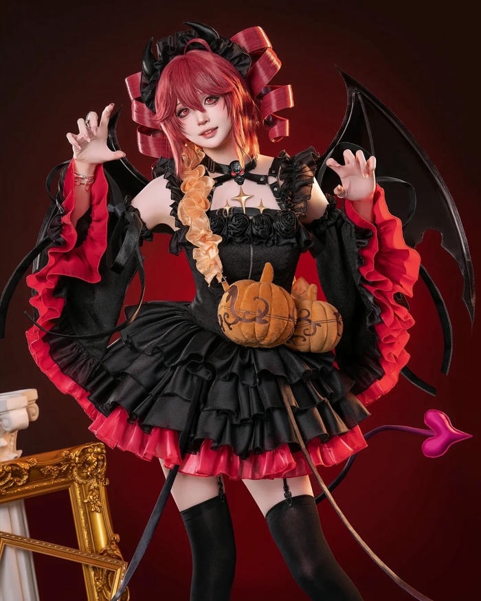 Cosplay Halloween váy đỏ đen phong cách Gothic Lolita đẹp