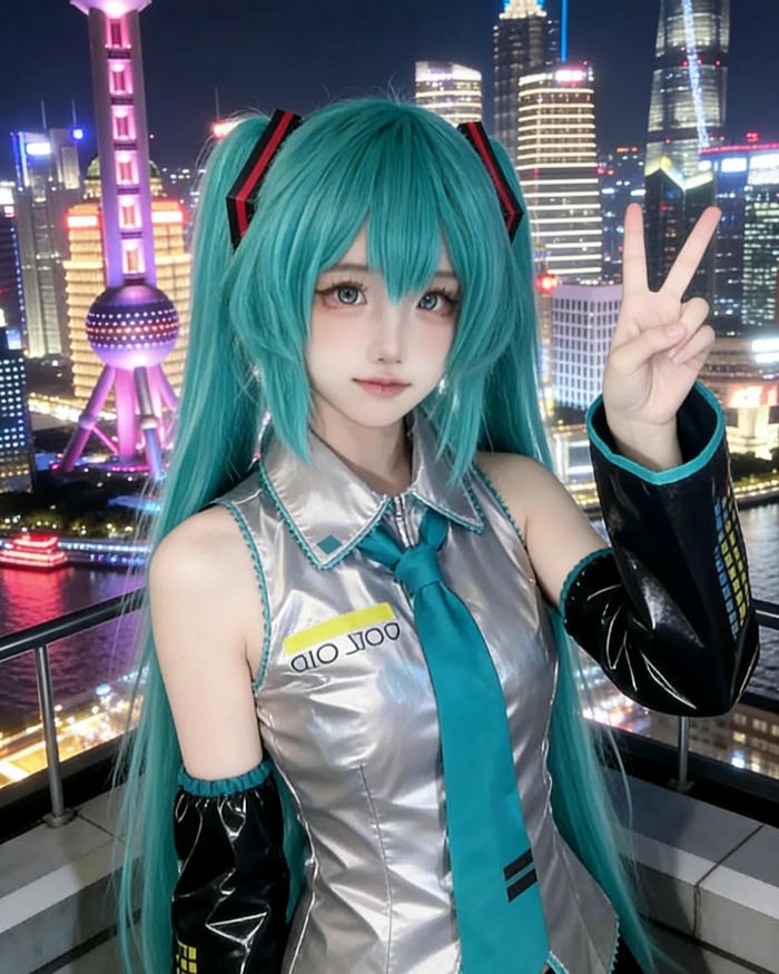 Cosplay Miku cận mặt đôi mắt to tròn long lanh