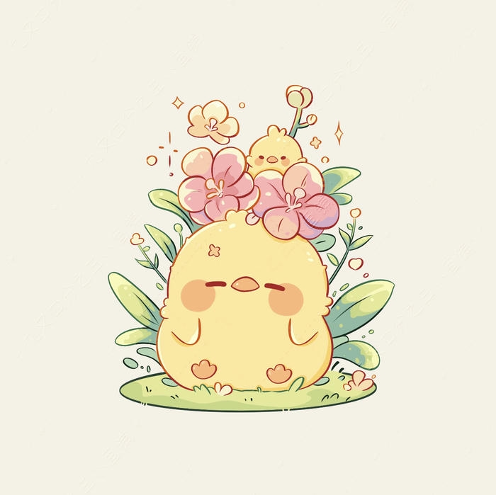 Gà chibi đội hoa lên đầu