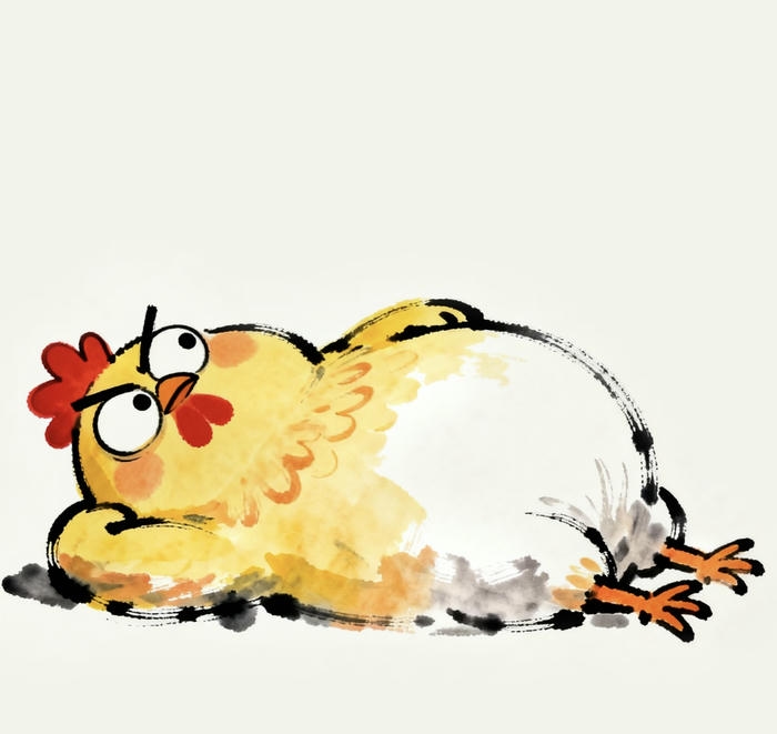 Gà chibi nằm vắt óc suy nghĩ