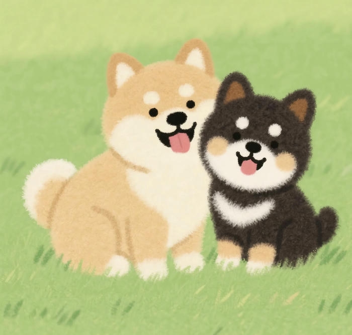 Hình 2 con chó chibi vàng và đen