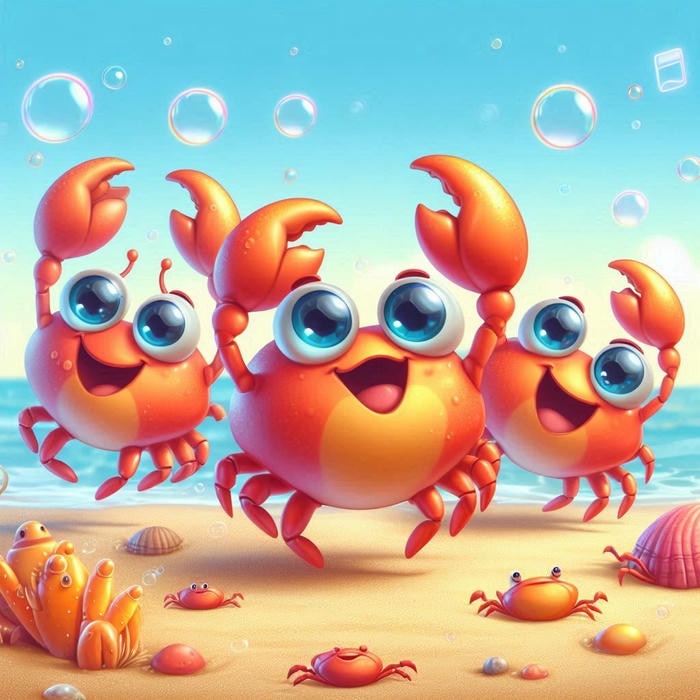 Hình 3 con cua chibi cười vui