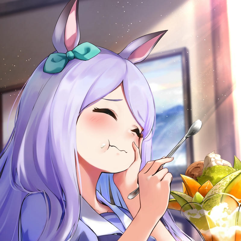 Hình ảnh avatar cute nữ tóc tím ăn món ngon