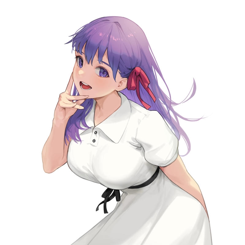 Hình ảnh avatar cute nữ tóc tím mặc váy trắng