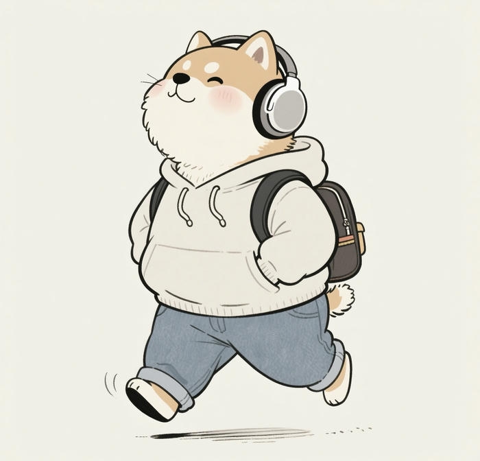 Hình ảnh chibi con chó nghe nhạc
