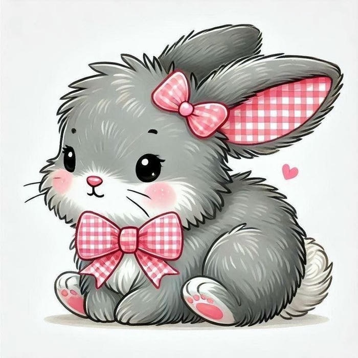 Hình ảnh chibi con thỏ xám nơ hồng