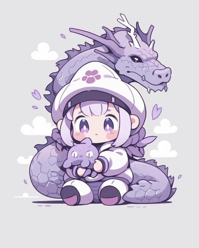 Hình ảnh chibi rồng ngồi ngoan nhìn cute