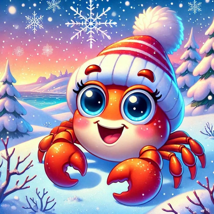 Hình ảnh con cua chibi đội mũ len