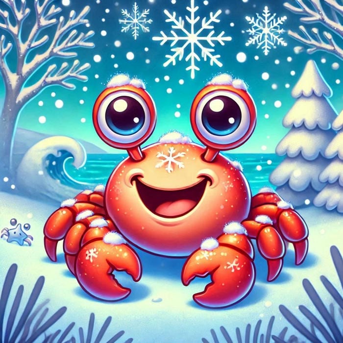 Hình ảnh con cua chibi mùa đông tuyết tơi