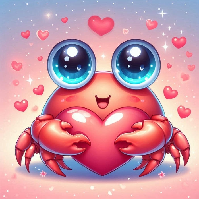 Hình ảnh con cua chibi ôm trái tim