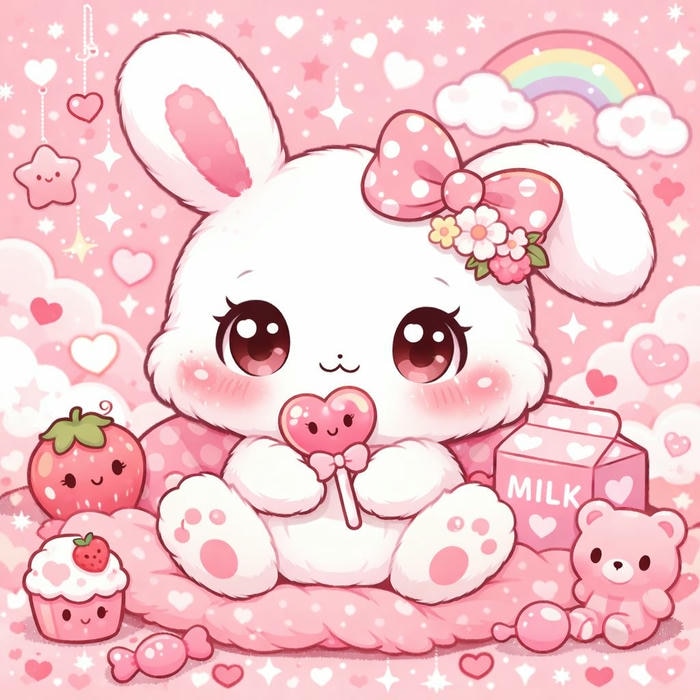 Hình ảnh con thỏ chibi ngập tràn màu hồng