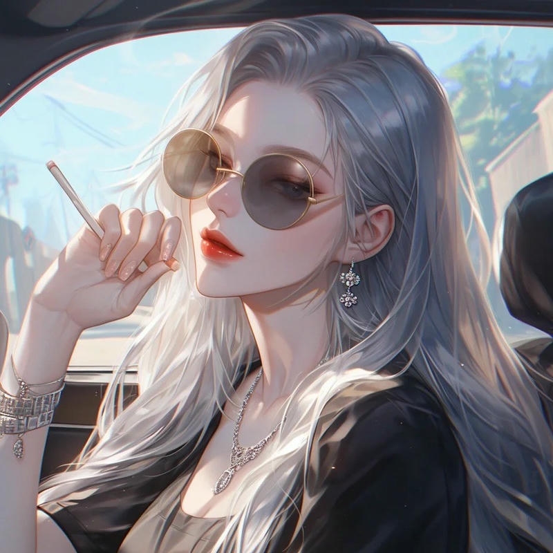 Hình avatar anime nữ ngầu lạnh lùng đeo kính râm trong xe