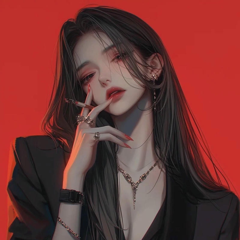 Hình avatar anime nữ ngầu lạnh lùng hút thuốc nền đỏ