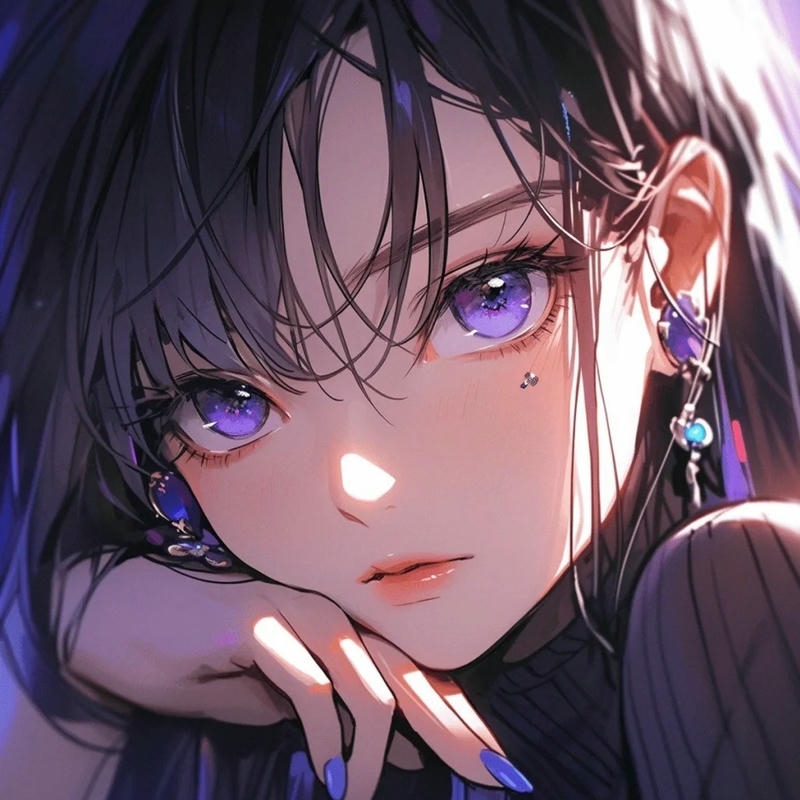 Hình avatar anime nữ ngầu lạnh lùng mắt tím nhìn thẳng