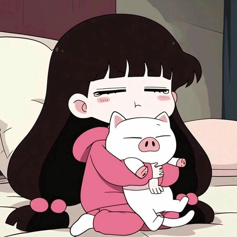 Hình avatar chibi heo hồng bé gái ôm gấu bông