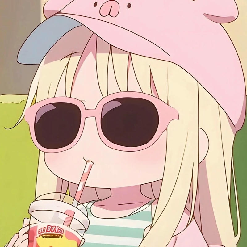 Hình avatar chibi ngầu bé gái đeo kính uống nước