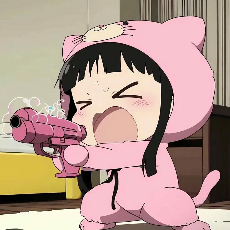 Hình avatar cute nữ mặc đồ heo hồng cầm súng