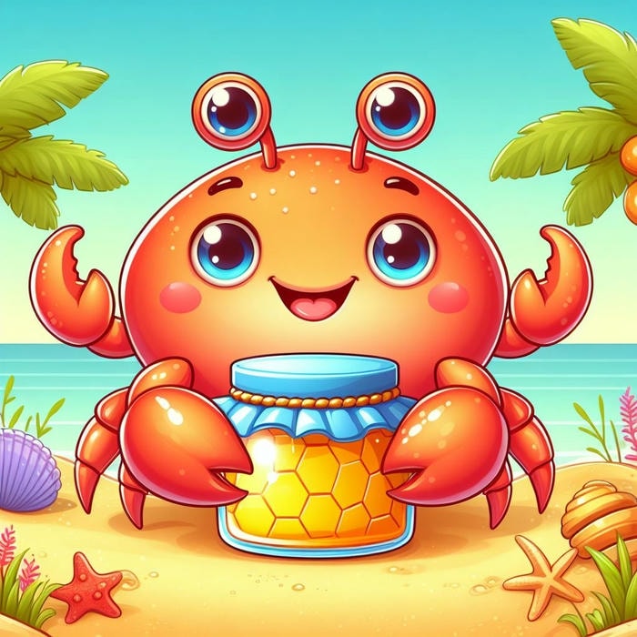 Hình chibi con cua ôm hũ mật ong