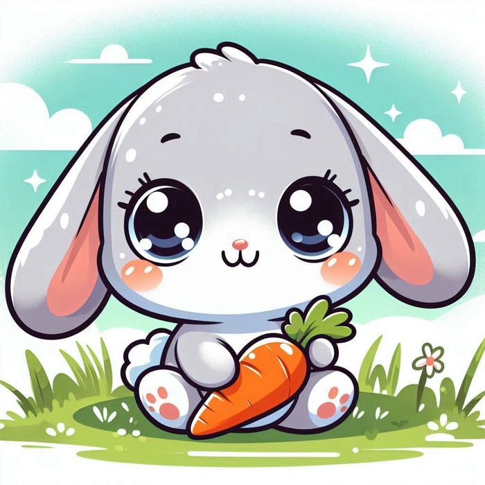 Hình chibi con thỏ xám tai dài
