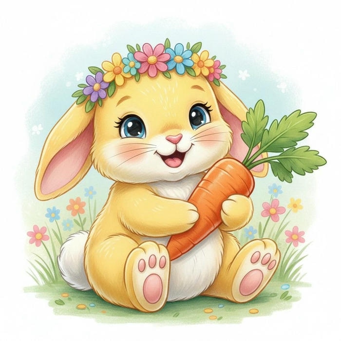 Hình chibi thỏ vàng ôm cà rốt