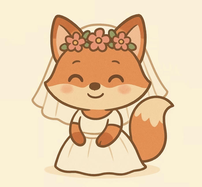 Hình con cáo chibi ngộ nghĩnh cô dâu