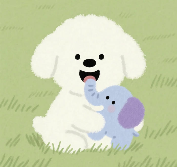 Hình con chó chibi chơi với con voi