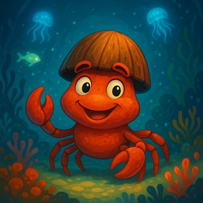 Hình con cua chibi vui vẻ đội mũ