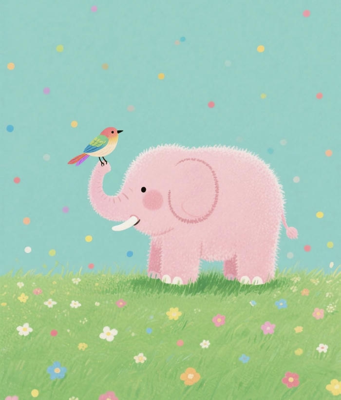 Hình con voi chibi nhìn ngộ và con chim