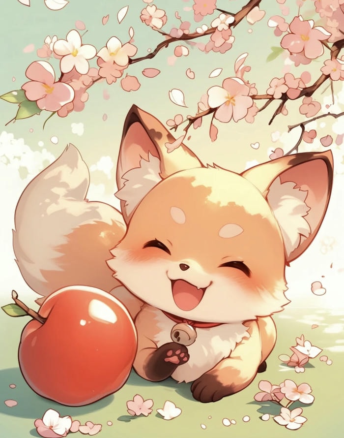 Hình hoạt hình con cáo chibi cute cười tươi