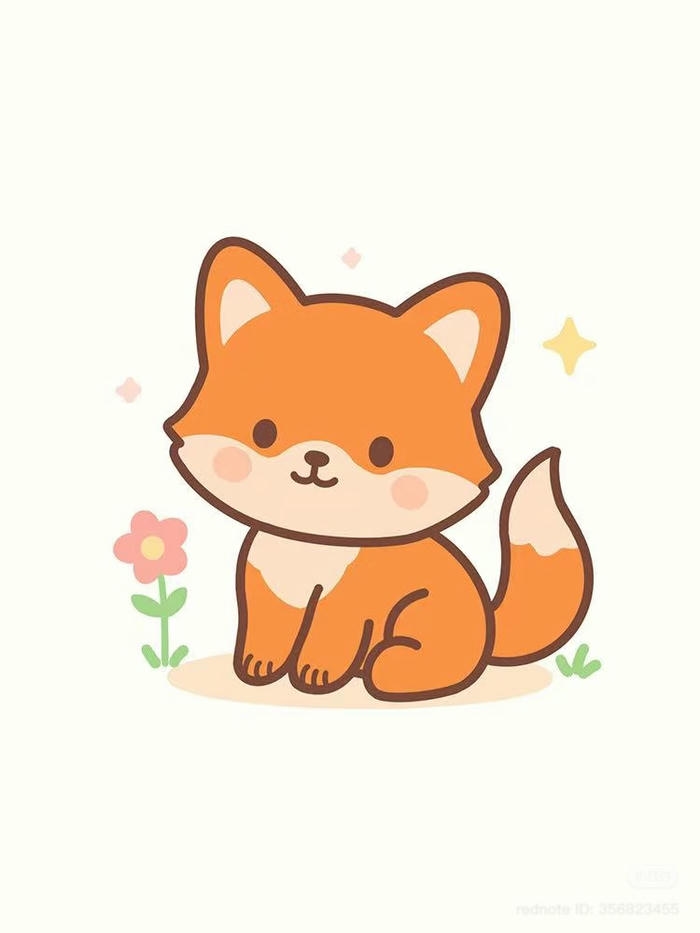 Hình hoạt hình con cáo chibi vui nhộn và hoa