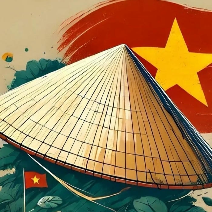 Hình nền cờ đỏ sao vàng nón lá và hoa sen