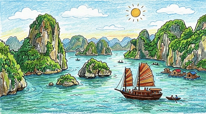 Hình tranh Vịnh Hạ Long nghệ thuật sáng tạo