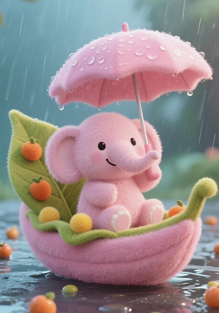 Hình vẽ hoạt hình con voi chibi che ô