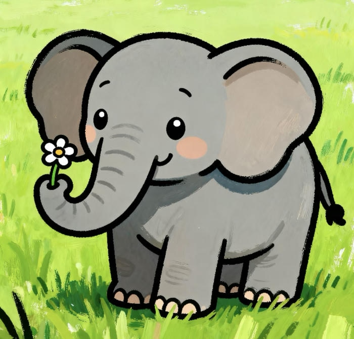 Hình vẽ hoạt hình con voi chibi vui vẻ