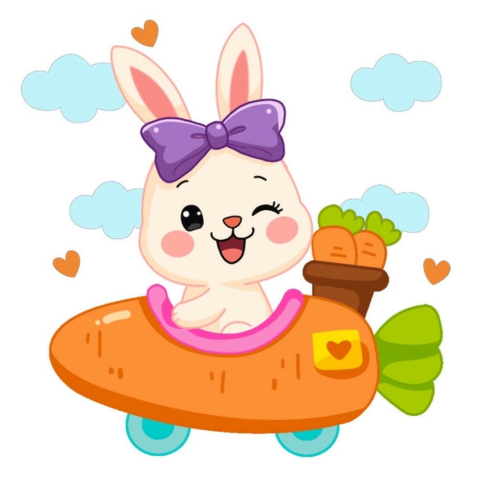Thỏ chibi ngồi xe ô tô cà rốt