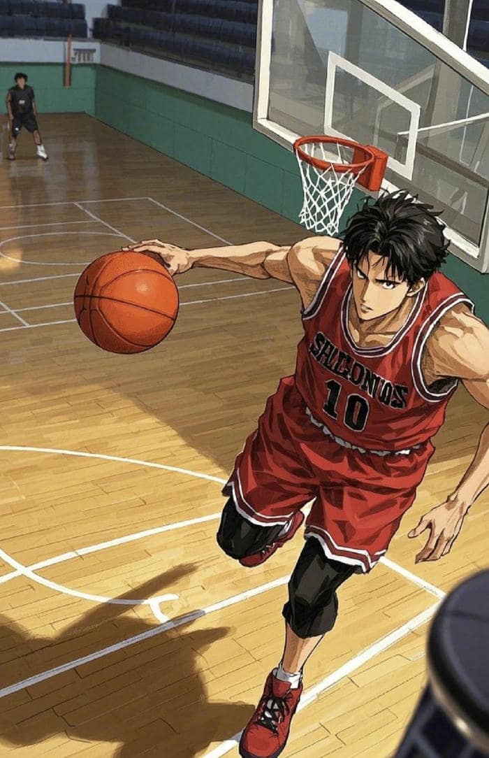 ảnh anime bóng rổ bật cao chắn bóng