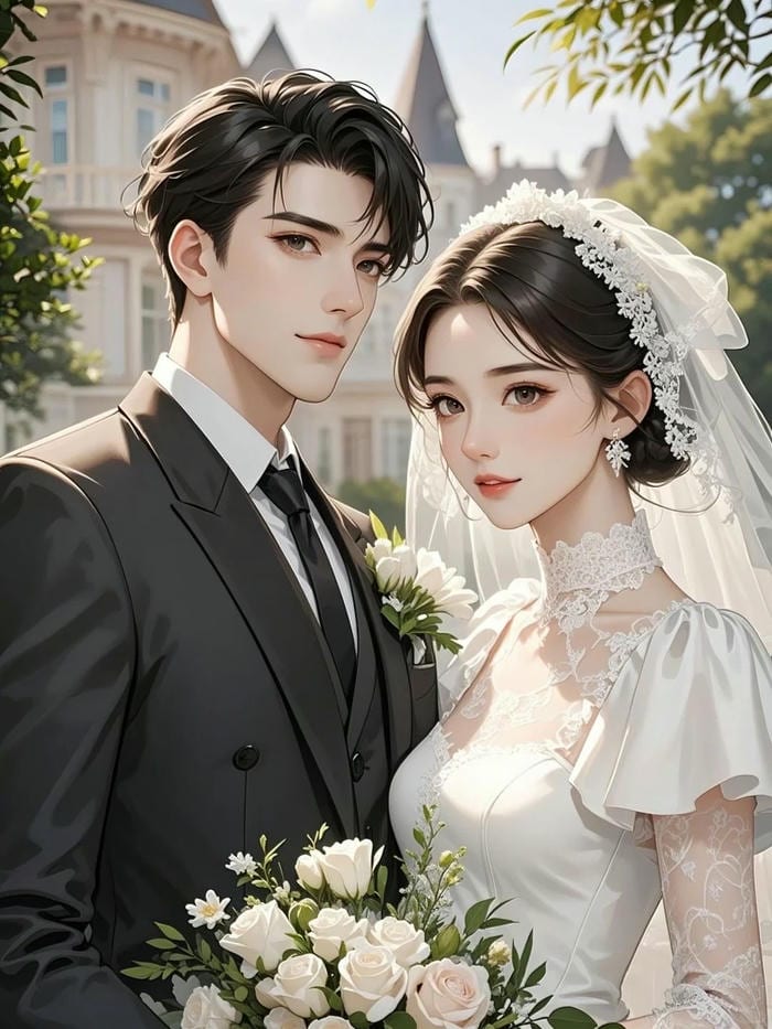 ảnh anime cô dâu chú rể tông sáng