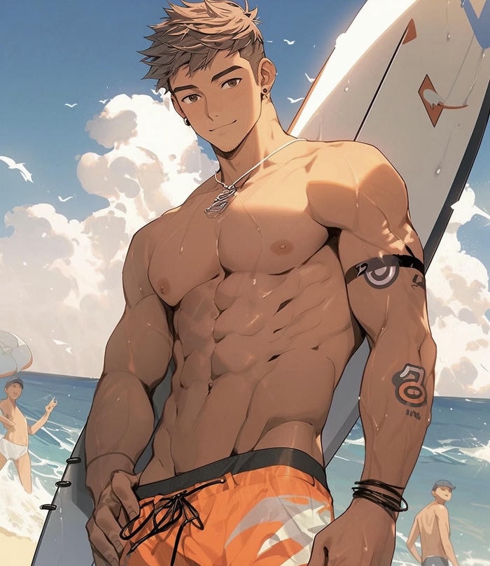 ảnh anime nam 6 múi eo gọn