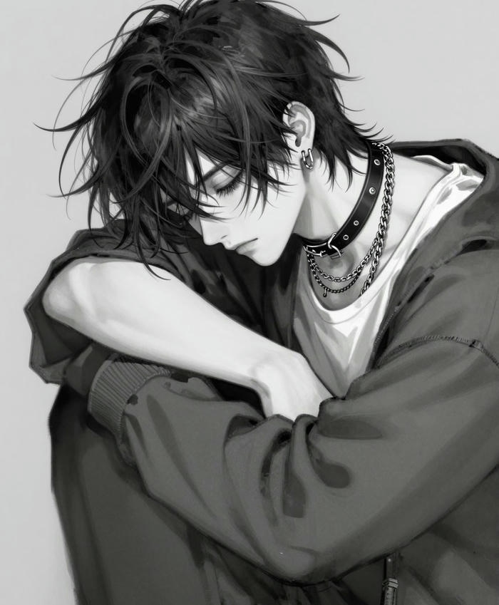 ảnh anime nam buồn nhìn xuống đất