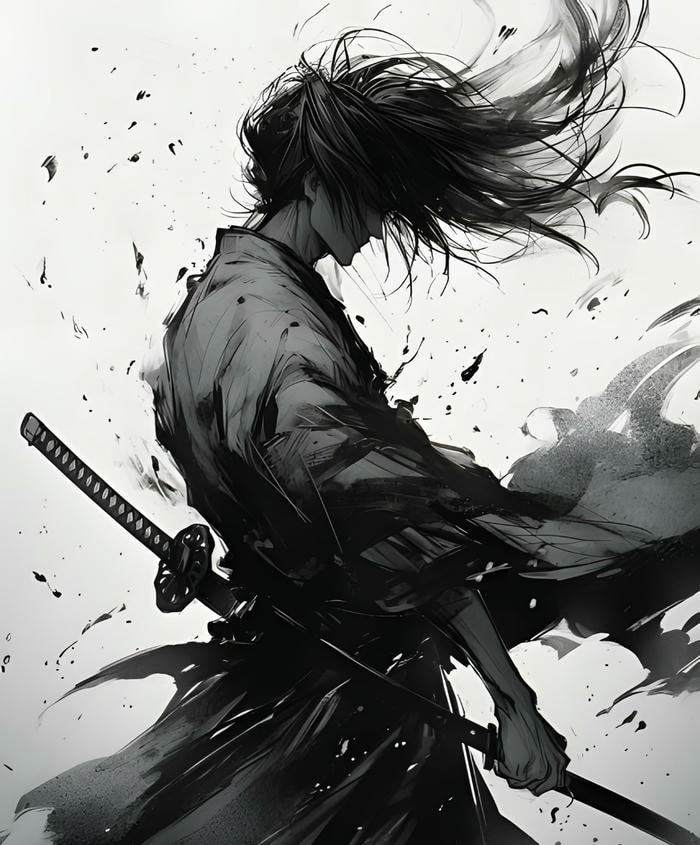 ảnh anime nam cầm kiếm katana tóc dài