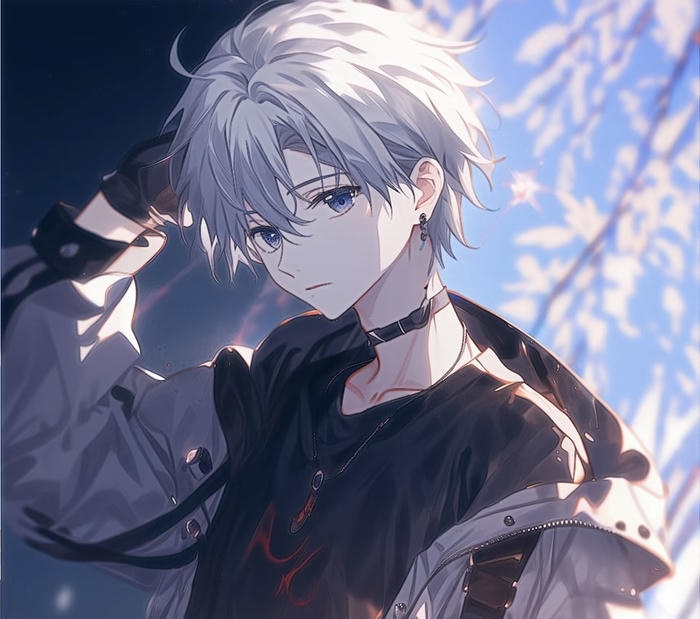 ảnh anime nam tóc trắng ánh nhìn thẳng